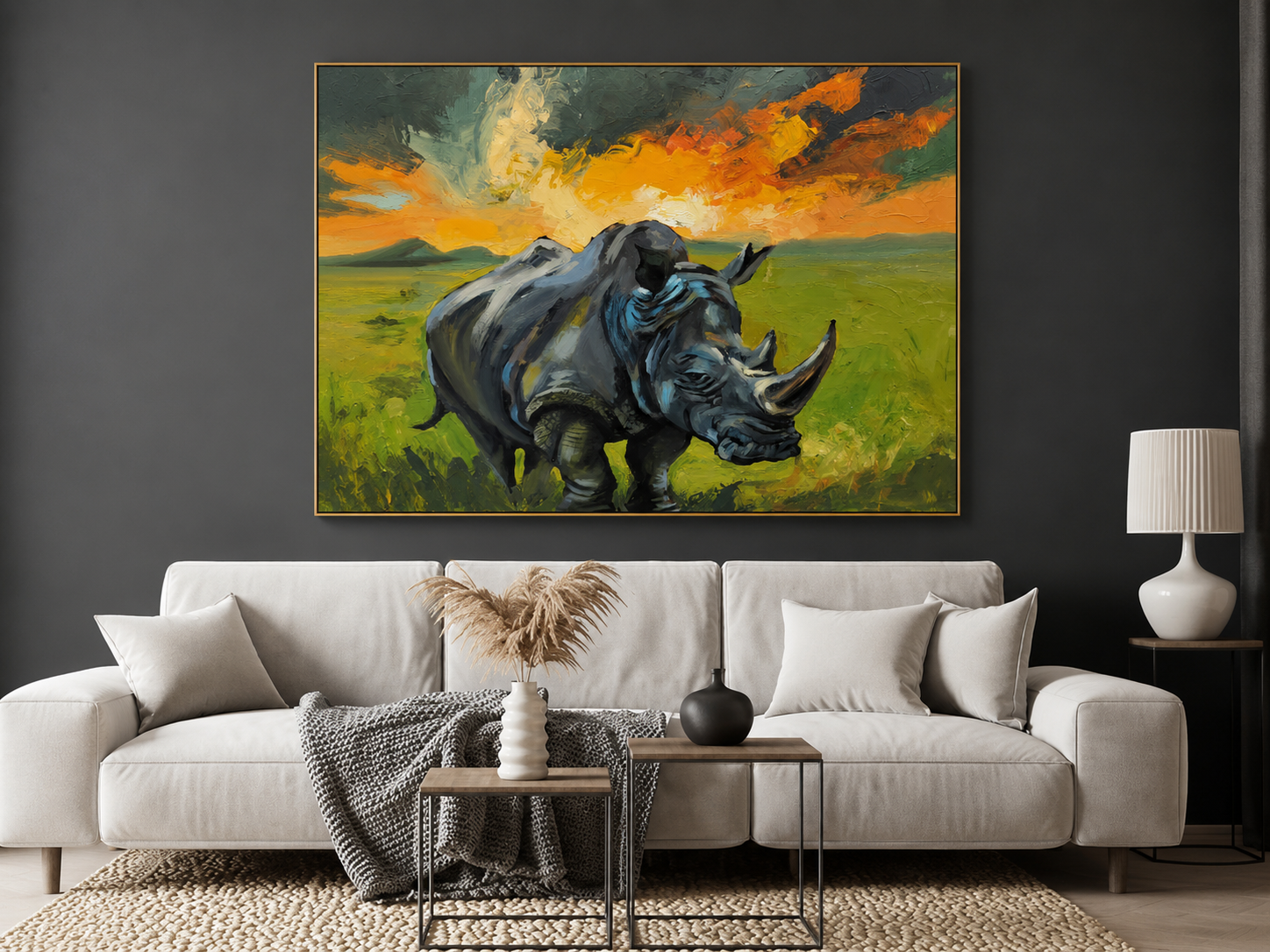 Strength of the Rhino, Original African Painting