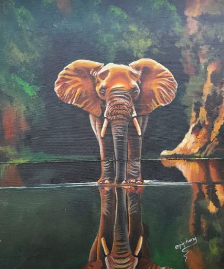 Golden Elephant, Original African Painting